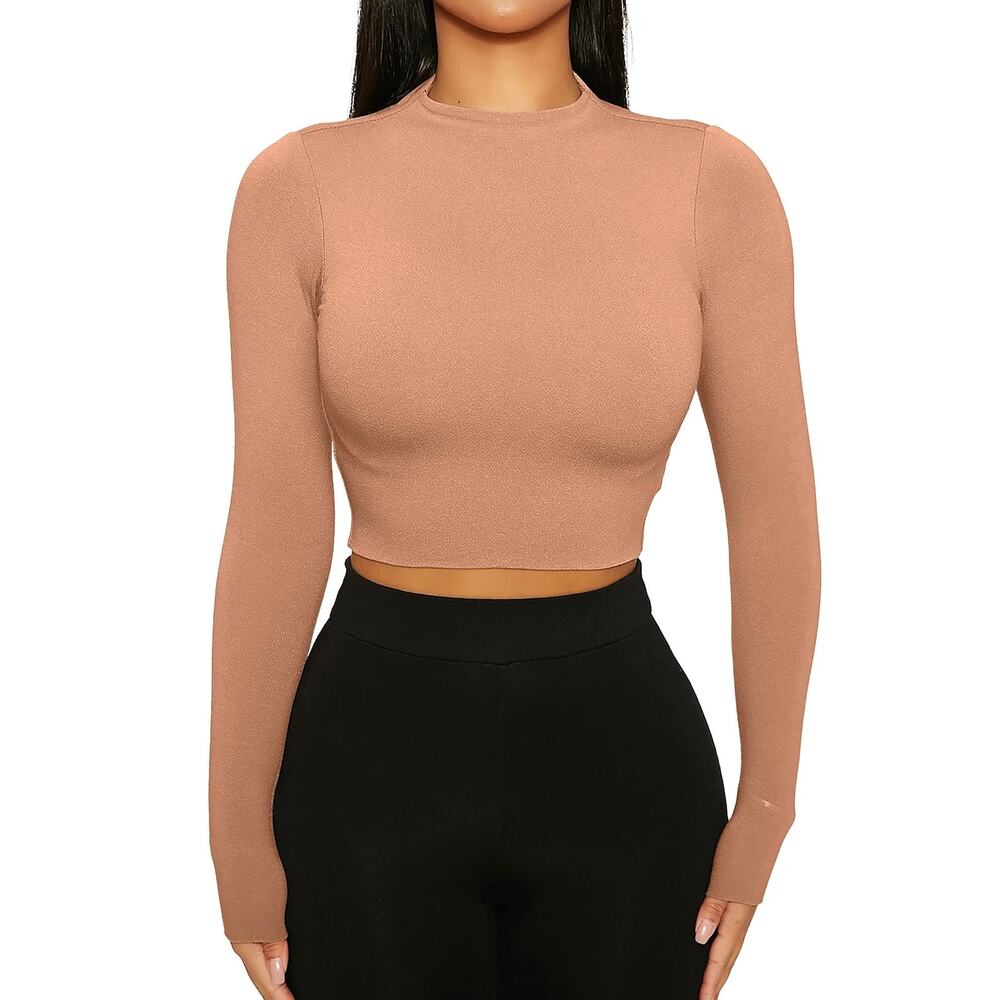 Naked Wardrobe Mock Neck Crop Top Long Sleeve Bodycon Coco Large NWT Nordstrom